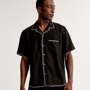 Abercrombie & Fitch | Camp Collar Summer Linen-Blend Shirt in black